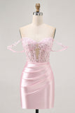 Pink Off The Shoulder Bodycon Corset Graduation Dress