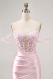 Pink Off The Shoulder Bodycon Corset Graduation Dress