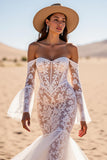 Off the Shoulder White Lace Mermaid Western Wedding Dress