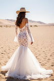 Off the Shoulder White Lace Mermaid Western Wedding Dress