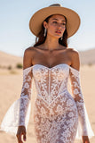 Off the Shoulder White Lace Mermaid Western Wedding Dress