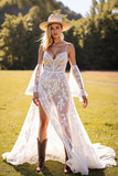 White A Line Corset Lace Western Wedding Dress