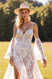 White A Line Corset Lace Western Wedding Dress
