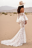 Mermaid White Lace Sweep Train Western Wedding Dress
