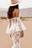 Mermaid White Lace Sweep Train Western Wedding Dress