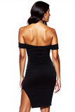Black Bodycon Off the Shoulder Short Cocktail Dress