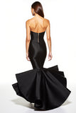 Black Mermaid Strapless Ruffled Long Evening Dress