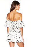 Off the Shoulder Ruffled White Black Polka Dots Dress