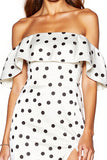 Off the Shoulder Ruffled White Black Polka Dots Dress