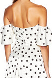 Off the Shoulder Ruffled White Black Polka Dots Dress
