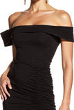 Black Off the Shoulder Ruched Bodycon Cocktail Dress