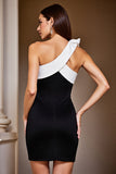 One Shoulder Bodycon Black and White Cocktail Dress