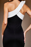 One Shoulder Bodycon Black and White Cocktail Dress