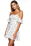 Strapless A Line White Black Polka Dot Cocktail Dress