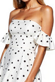 Strapless A Line White Black Polka Dot Cocktail Dress