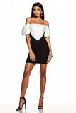 Black and White Bodycon Off the Shoulder Cocktail Dress