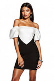 Black and White Bodycon Off the Shoulder Cocktail Dress
