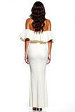 Mermaid Off the Shoulder Ruffled White Formal Dress with Slit