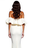 Mermaid Off the Shoulder Ruffled White Formal Dress with Slit