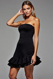Black Strapless Cocktail Dress with Ruffles