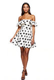 White Off the Shoulder Black Polka Dot A Line Cocktail Dress