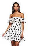 White Off the Shoulder Black Polka Dot A Line Cocktail Dress