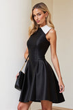 Satin A Line Black and White Short Cocktail Dress