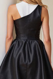 Satin A Line Black and White Short Cocktail Dress