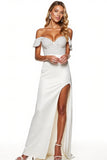 Off the Shoulder Mermaid White Formal Dress with Slit