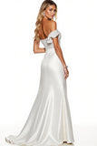 Off the Shoulder Mermaid White Formal Dress with Slit