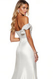 Off the Shoulder Mermaid White Formal Dress with Slit