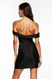 Off the Shoulder Satin Bodycon Black Cocktail Dress with Slit