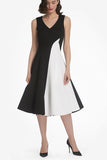 Chic Black and White A Line Midi Cocktail Dress