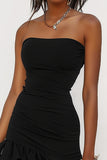 High Low Strapless Black Cocktail Dress with Ruffles