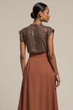 Sparkly Brown A Line Midi Work Dress with Beading