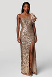 Sparkly Champagne Sheath Sequins Long Gala Dress