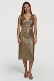 Sparkly Golden Bodycon Sequins Holiday Dress with Belt