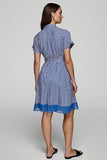 Blue Striped Chiffon Midi Work Dress with Sleeves