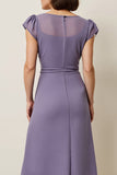 Grey Purple Chiffon A Line Midi Wedding Guest Dress with Sash