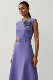 Purple Satin A Line Tea Length Wedding Guest Dress with 3D Flower