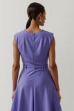 Purple Satin A Line Tea Length Wedding Guest Dress with 3D Flower