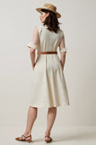 Apricot A Line Notched Lapel Midi Work Dress with Belt