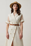 Apricot A Line Notched Lapel Midi Work Dress with Belt