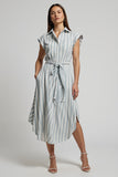 Light Blue Striped A Line Work Dress with Pocket