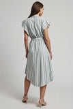Light Blue Striped A Line Work Dress with Pocket