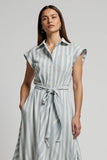 Light Blue Striped A Line Work Dress with Pocket