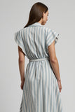 Light Blue Striped A Line Work Dress with Pocket
