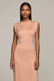Blush Sheath Satin Wedding Guest Dress with Slit