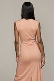Blush Sheath Satin Wedding Guest Dress with Slit