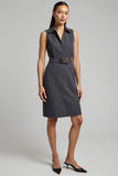 Dark Grey Bodycon Midi Work Dress with Belt